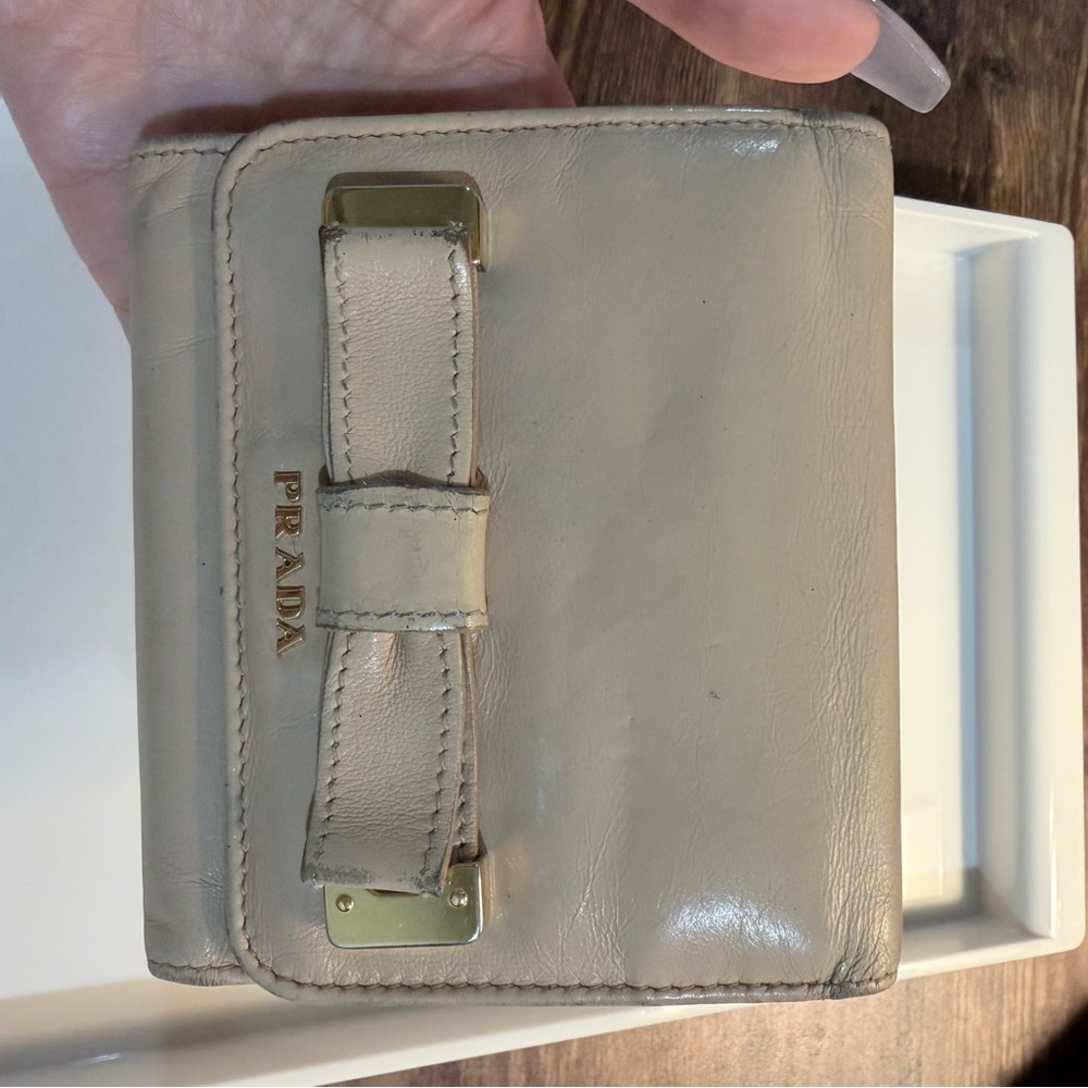 Prada Cream Leather Wallet with Bow Accent